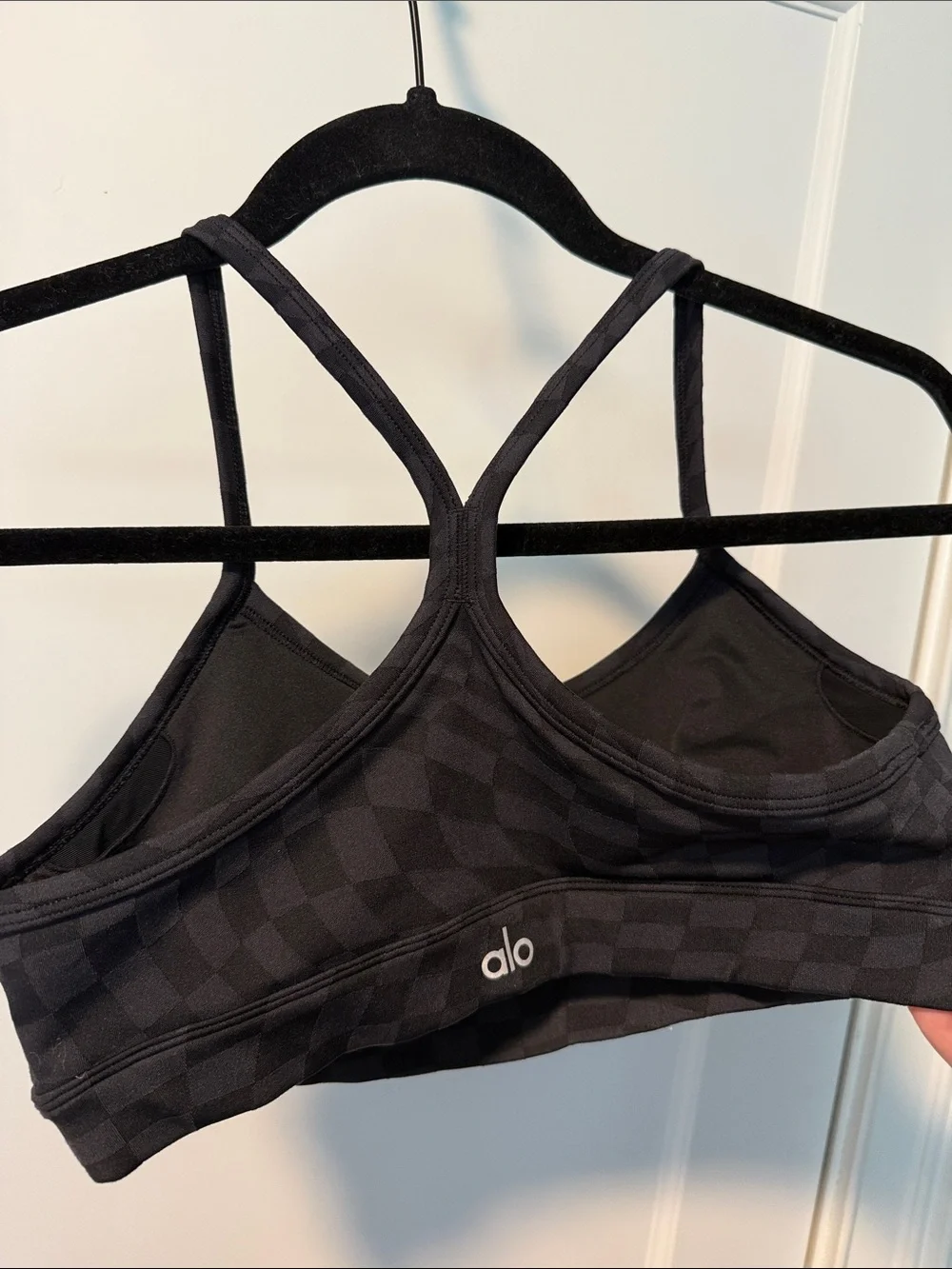 Alo Black Check-Pattern Sports Bra